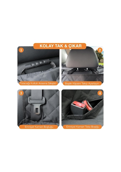 Araç Arka Koltuk Kılıfı - Evcil Hayvan Oto Köpek Koltuk Koruma Örtüsü, Fermuarlı, Konsol Bölmeli, Kaymaz, Ağır Hizmet Tipi, Su Geçirmez Koltuk Koruyucu Kılıf, Standart:132cm - Gri