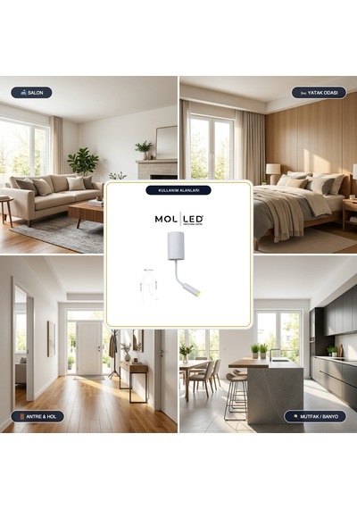 Molled Aura Serisi Beyaz Okuma Lambalı Dekoratif Gu10 Duylu Aplik - Mol8118