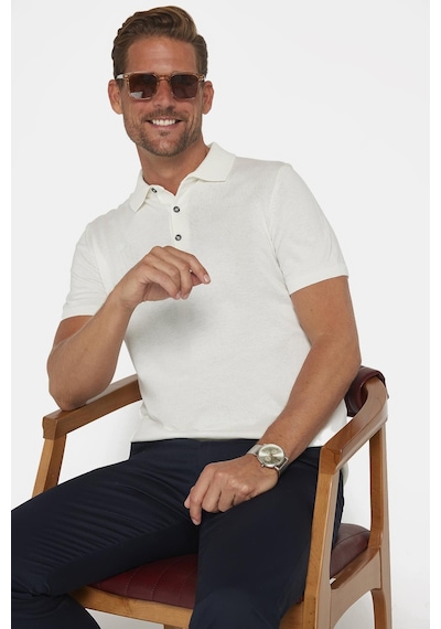 Tudors Erkek Slim Fit Dar Kesim Pamuklu Örme Triko Beyaz Polo Yaka Tişört-27312 Beyaz