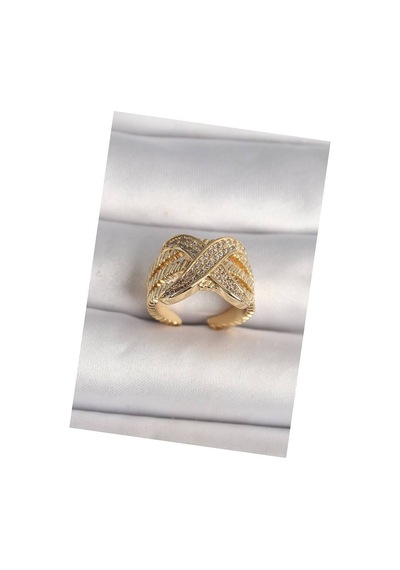 Pirinç Gold Renk Ayarlanabilir Zirkon Taşlı X Model Kadın Yüzük - Tj-byk3601 Evimdeyokyok
