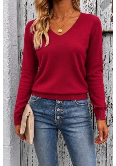 Meridefashion Kadın Uzun Kollu V Yakalı Triko Bluz - 63233 S/m - Siyah Çok Renkli