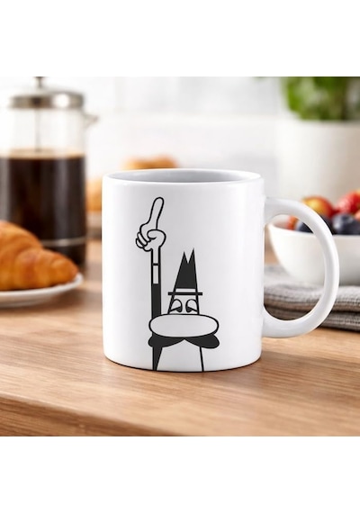 - Kupa - Mug - 250ml - İkonik Bıyıklı Adam Desenli - Porselen Acı Kahve