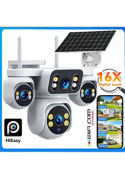 4 Kameralı Çift Panelli 4g Solar Kamera Aov 7/24 Kayıt Hiaesy Yazılım
