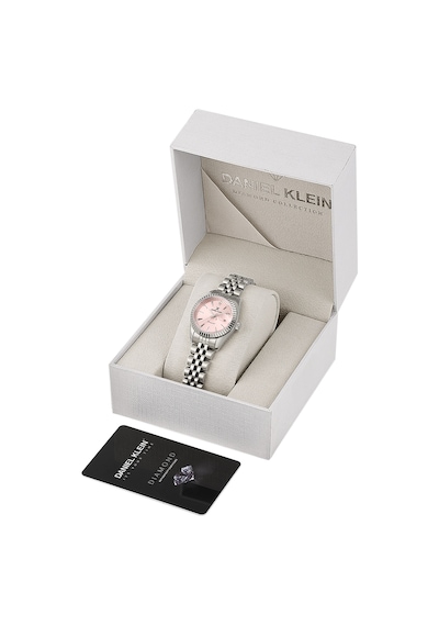Jubile Kordonlu Pırlanta Taşlı Özel Diamond Serisi Küçük Kasalı 28 Mm Pembe Kadran Kadın Kol Saati Gümüş
