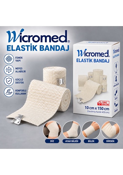 Wicromed Elastik Bandaj 10cmx150 Cm Metal Klipsli Esnek Destek Bandajı 15 Adet
