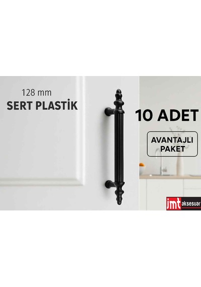 Sert Plastik 128 Mm Siyak Mobilya Mutfak Dolabı Komidin Tv Ünütesi Dolap Kulpları 10 Ad Siyah