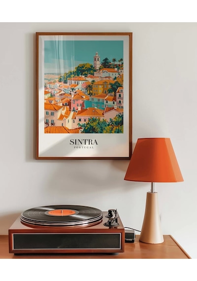 Çerçevesiz Poster Renkli Sintra Evleri Minimalist