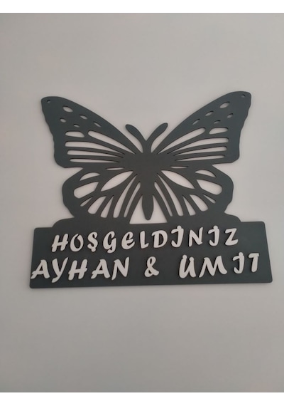 Kelebek Kapı Süsü Kişiye Özel Antrasit