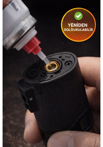 Siyah Rüzgar Geçirmez Çakmak Turbo Alev Doldurulabilir Metal Başlıklı Güçlü Çakmak