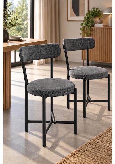 Sulorahome 2'li Keten Kumaş Metal Ayaklı Modern Mutfak Sandalyesi Seti Antrasit