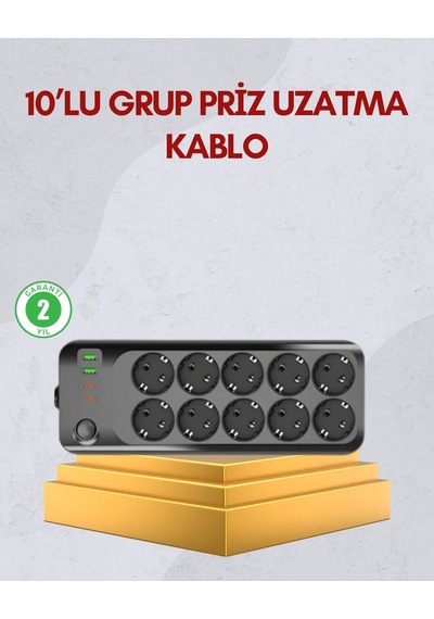10 Prizli Uzatma Kablosu Termal Koruma Usb Type-c Hızlı Şarj 2500w 0-2