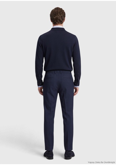 Ramsey Lacivert Kumaş Comfort Fit Klasik %100 Yün Pantolon lacivert navy Blue