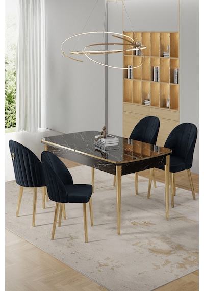 Canisa Rada Serisi 80x132 Açılabilir Lak Panel Siyah Mermer Desen Masa 4 Antrasit Sandalye Gold Detay Masa Siyah Mermer Desen Sandalyeler Antrasit Canisa Rada Serisi 80x132 Açılabilir Lak Panel Siyah Mermer Desen Masa 4 Antrasit Sandalye Gold Detay Masa Siyah Mermer Desen Sandalyeler Antrasit
