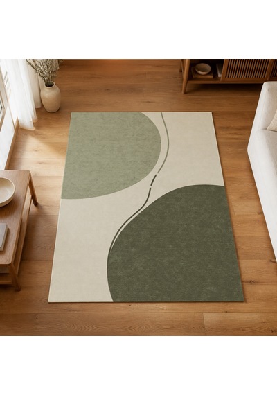 Kartela Halı Denge Soyut Modern Halı Adaçayı Yeşili Kaymaz Taban Makinede Yıkanabilir 120x180 Cm