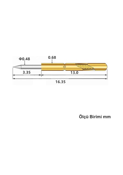 Pogo Pin P50-B1 100 Adet Set Altın Kaplama Yaylı Test Probu Pim 3A 0.5mm