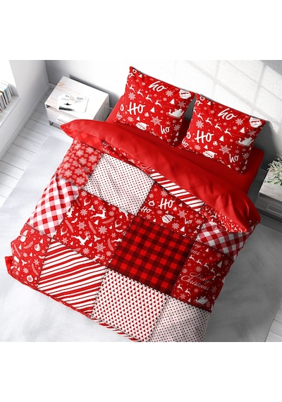 Monohome Ekose-1526  Yılbaşı Merry Christmas 3D Lastiksiz Pamuk Saten Çift Kişilik Nevresim Takımı