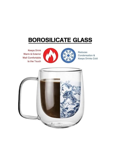 2 Adet Çift Cidarlı Cam Kupa Bardak 250 Ml Çift Camlı Bardak Kupa Double Walled Glass Acı Kahve