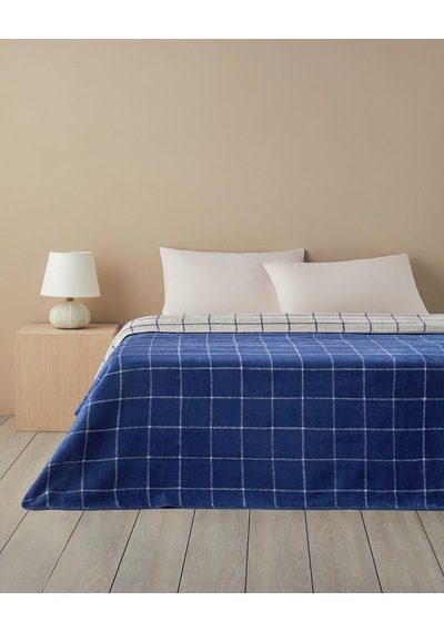 Plain Check Pamuklu King Size Battaniye Lacivert - Krem Çok Renkli