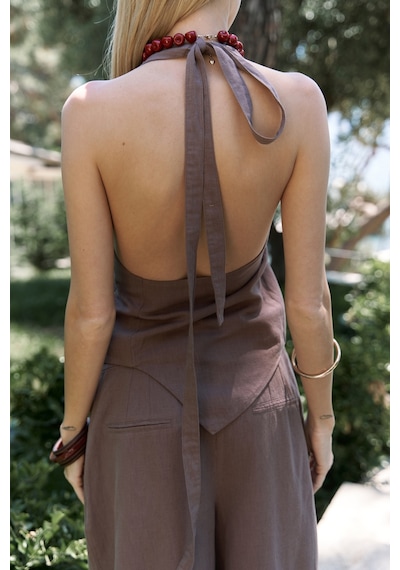 Mai Collection Mai Studios Co. Onagho Boyundan Bağlı Açık Kahve Crop Açık Kahve