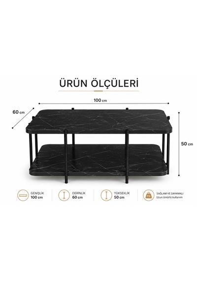 Atlas Orta Sehpa , İki Katlı Orta Sehpa , 60 X 100 Orta Sehpa Siyah