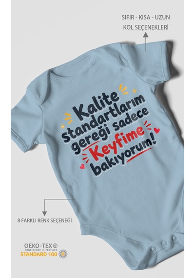 Morivokids Kalite Standartlarım Mesajlı Kısa Kollu Bebek Body %100 Pamuk Bebe Mavisi
