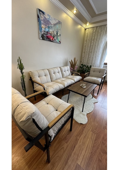 Modern Style Home Modern Kadıköy Balkon, Bahçe, Cafe - Metal Kanepe Koltuk Takımı - 3+1+1+ Sehpa Krem Modernk030 Krem