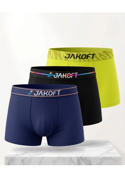 Jakoft Classic Pamuklu Erkek Boxer 3'lü Paket Siyah - Sarı - Lacivert