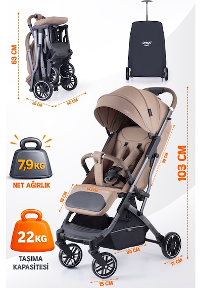 Prego Lotus Pro Kabin Boy Travel Bebek Arabası -tek Elle Katlanır-hafif -uv Tenteli -yağmurluk-örtü-kılıf