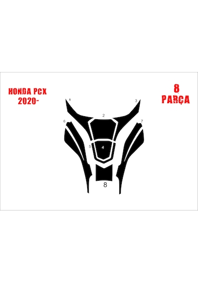Honda Pcx 2021-2024 Tank Pad Ve Grenaj Kaplama 8 Parça Siyah