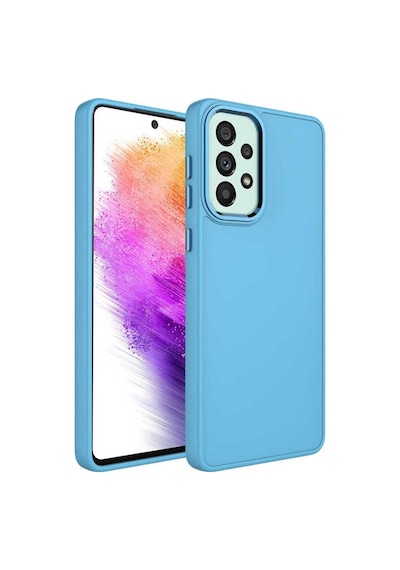 Galaxy A23 Kılıf Metal Çerçeve Ve Buton Tasarımlı Silikon Zore Luna Kapak Sierra Mavi