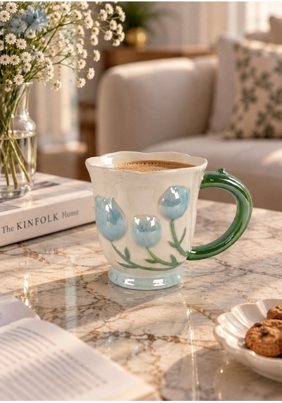 Tulip Lüsterli Mavi Porselen Kupa 420 Ml-7760 Çok Renkli