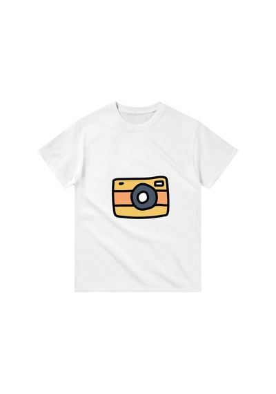 Paybuy Sarı Fotoğraf Makinesi Illüstrasyonu Baskılı Erkek Tişört Beyaz
