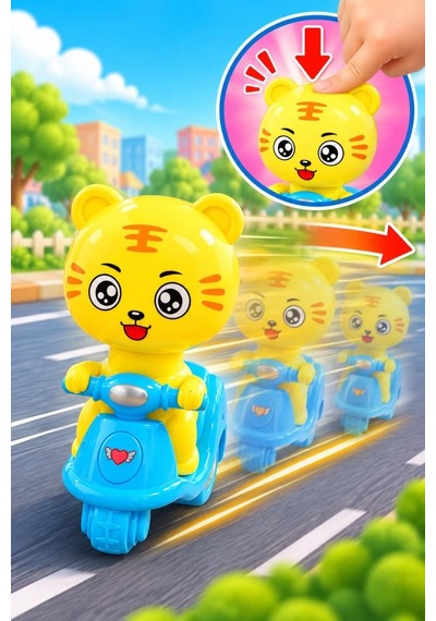 3 Lü Bas Git Oyuncak Motor Seti Panda Kaplan Ve Ayıcık Figürlü 12 Cm Renkli Motorlar