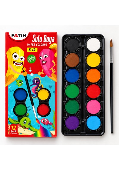 Fatih Sulu Boya 12 Renk 12 Tablet + 1 Fırça Çok Renkli
