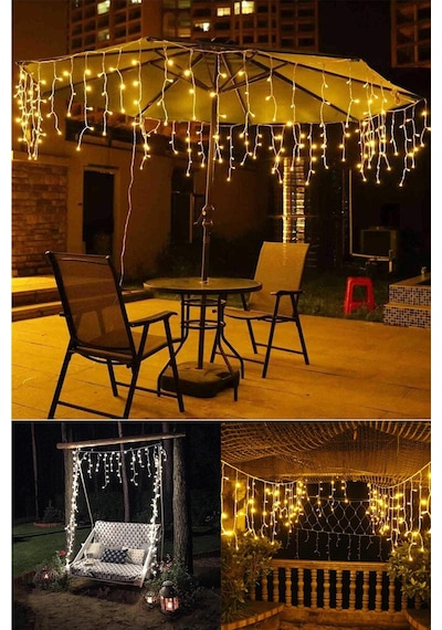 Trendpoint 4 Metre 8 Fonksiyonlu Perde Led 96 Ledli Saçaklı Kablolu Fişli 50 x 60 x 70 CM