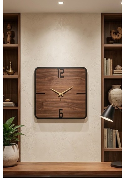 Dekoratif Kare Duvar Saati Ahşap Modern Sessiz Mekanizmalı Ev Ofis Salon 40x40 Cm