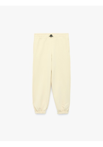 Koton Beli Lastikli Cepli Basic Oversize Jogger Eşofman Altı Ekru 7wkb40076tk