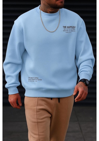 Benroma 3 İplik Penye The Happıes Baskılı Unisex Sweatshırt Bebe Mavisi