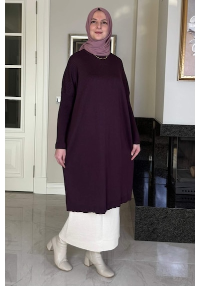Rabia Şamlı Dora Triko Tunik Mürdüm Çok Renkli
