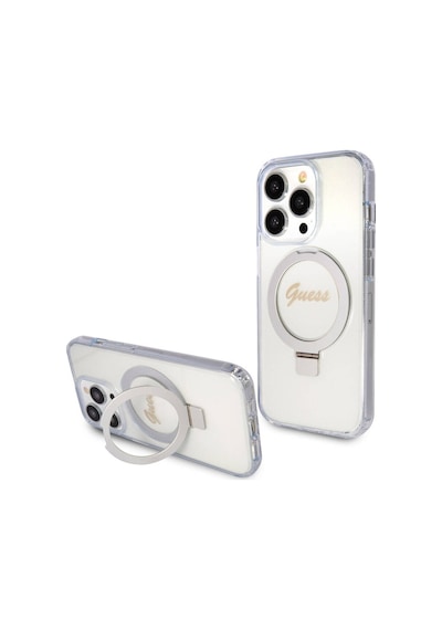 Apple Uyumlu iPhone 15 Pro Kılıf Guess Lisanslı Magsafe Özellikli Simli Ring Standlı