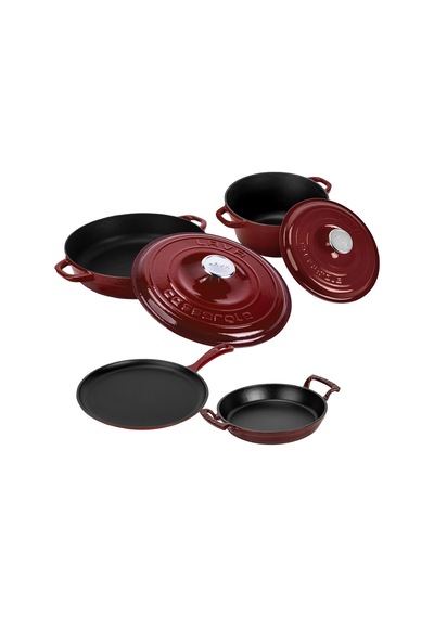 Lava Döküm Bordo 6 Parça Tencere & Tava & Sahan Seti Profesyonel Lezzet Evinde Bordo
