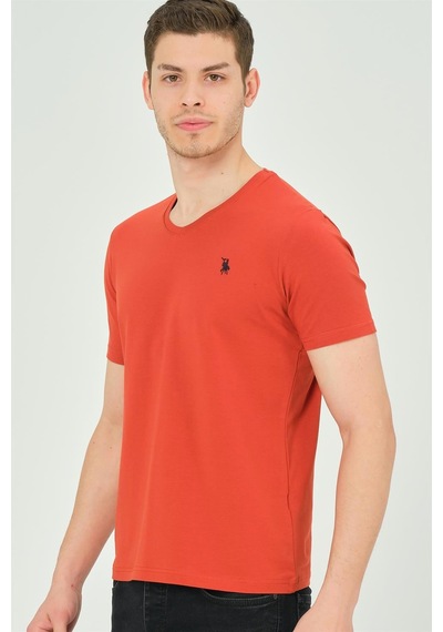T8568 Dewberry V Yaka Erkek T-shırt-koyu Kiremit