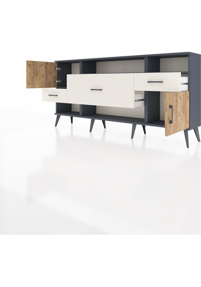 Arges Konsol 3 Raflı 3 Çekmeceli 2 Kapaklı 176x30x83 Antrasit-çam/aytaşı Çam/aytaşı Arges Konsol 3 Raflı 3 Çekmeceli 2 Kapaklı 176x30x83 Antrasit-çam/aytaşı Çam/aytaşı