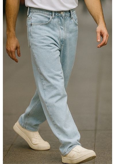 Cedy Denim Yüksek Kalite Baggy Fit Jean Leon Yüksek Bel Bol Kesim Kot Pantolon C352 Mavi