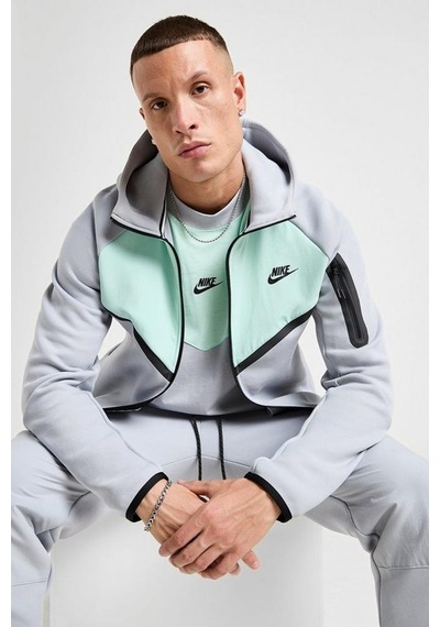 Nike Tech Fleece Mix Full Zip Windrunner Hoodie Kapüşonlu Unisex Sweatshirt Gri-yeşil