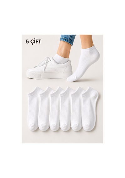 Worthy Socks 5'li Kadın Fitilli Kısa Beyaz Patik Çorap