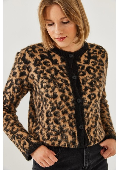 Shade Kadın Leopar Desenli Şardonlu Hırka 241070 60251938 - Siyah-camel