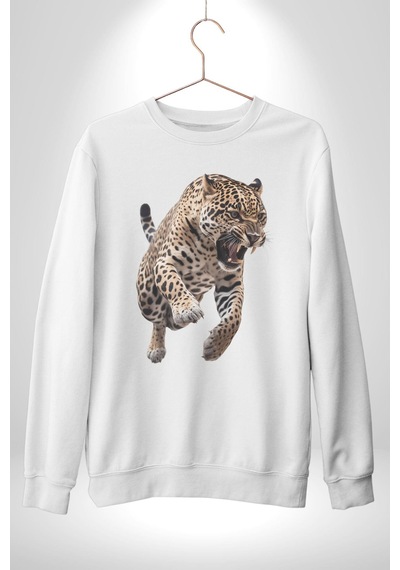 Jaguar Sırtından Çıkan Unisex Beyaz Sweatshirt Beyaz
