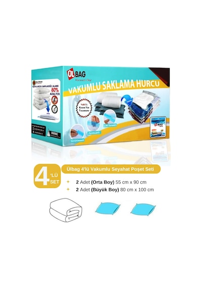 Yazlık Set 4'lü 75 Mikron Ekstra Kalın Vakumlu Hurç 2ad 80x100 2ad 55x90 Şeffaf
