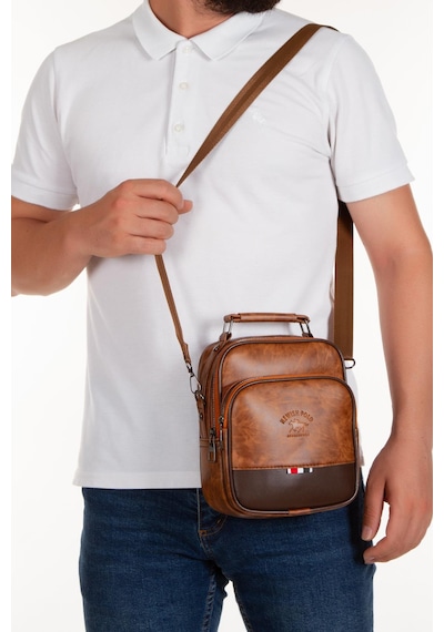 Newish Polo Taba Vegan Deri Erkek Çapraz Omuz Ve El Çantası Günlük,seyahat,özel Günlerde Kullanıma Uygun - Erkek Taba